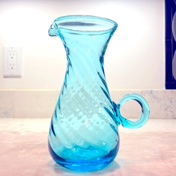 BLENKO | Art | Blenko Blue Swirl Vintage Glass Pitcher Large 65 Applied ...